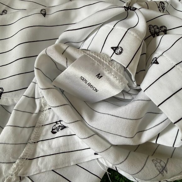 Jane + Delancey Button Up Bird on a Wire Pattern Lightweight White Blouse Size M - Picture 7 of 13
